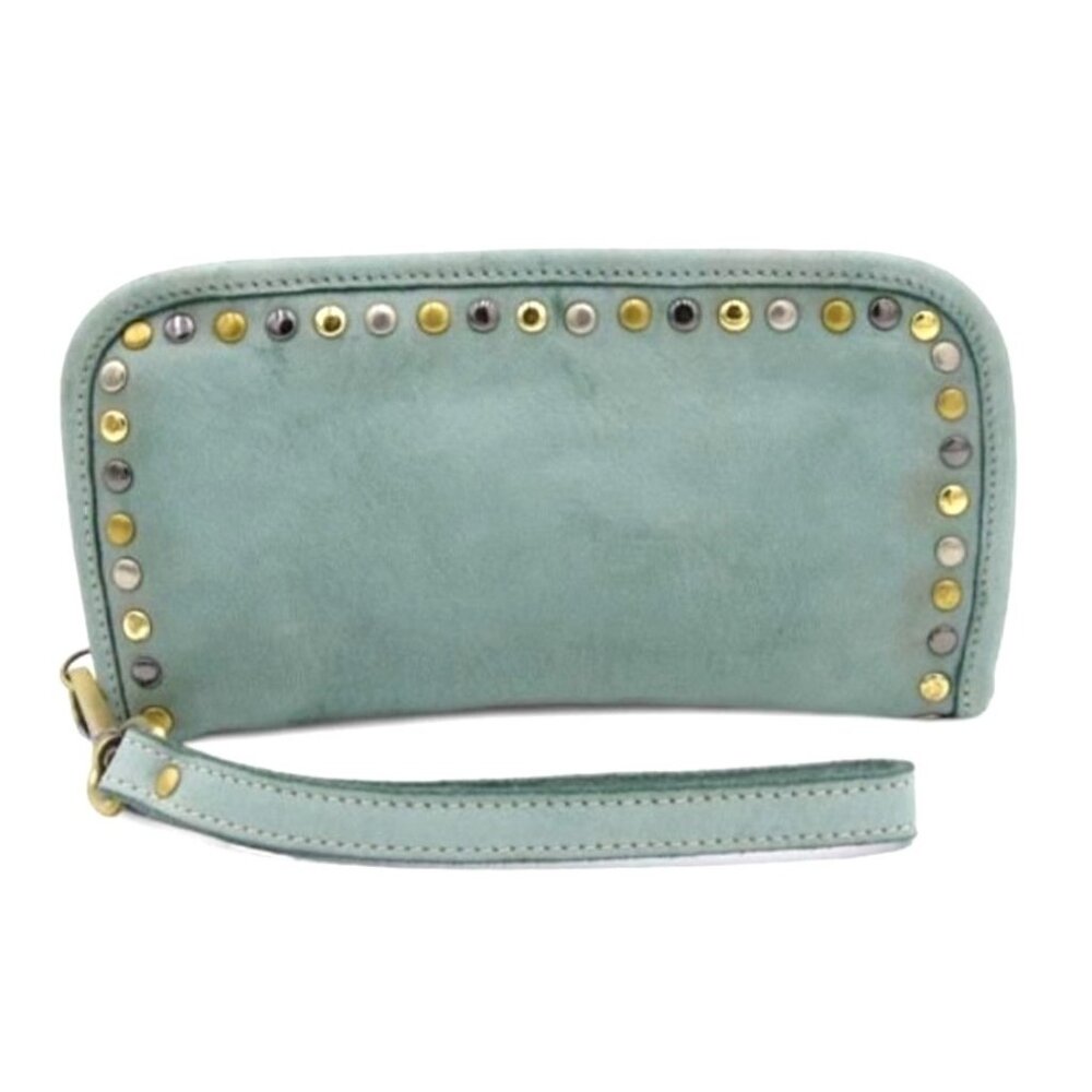 Sofia Zip Around Studded Wallet Pistachio Green Italian Washed Leather Wristlet